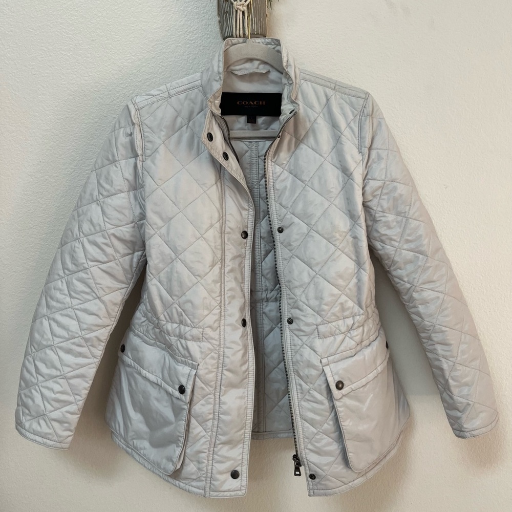 Coach Light Gray Quilted Puffer Jacket